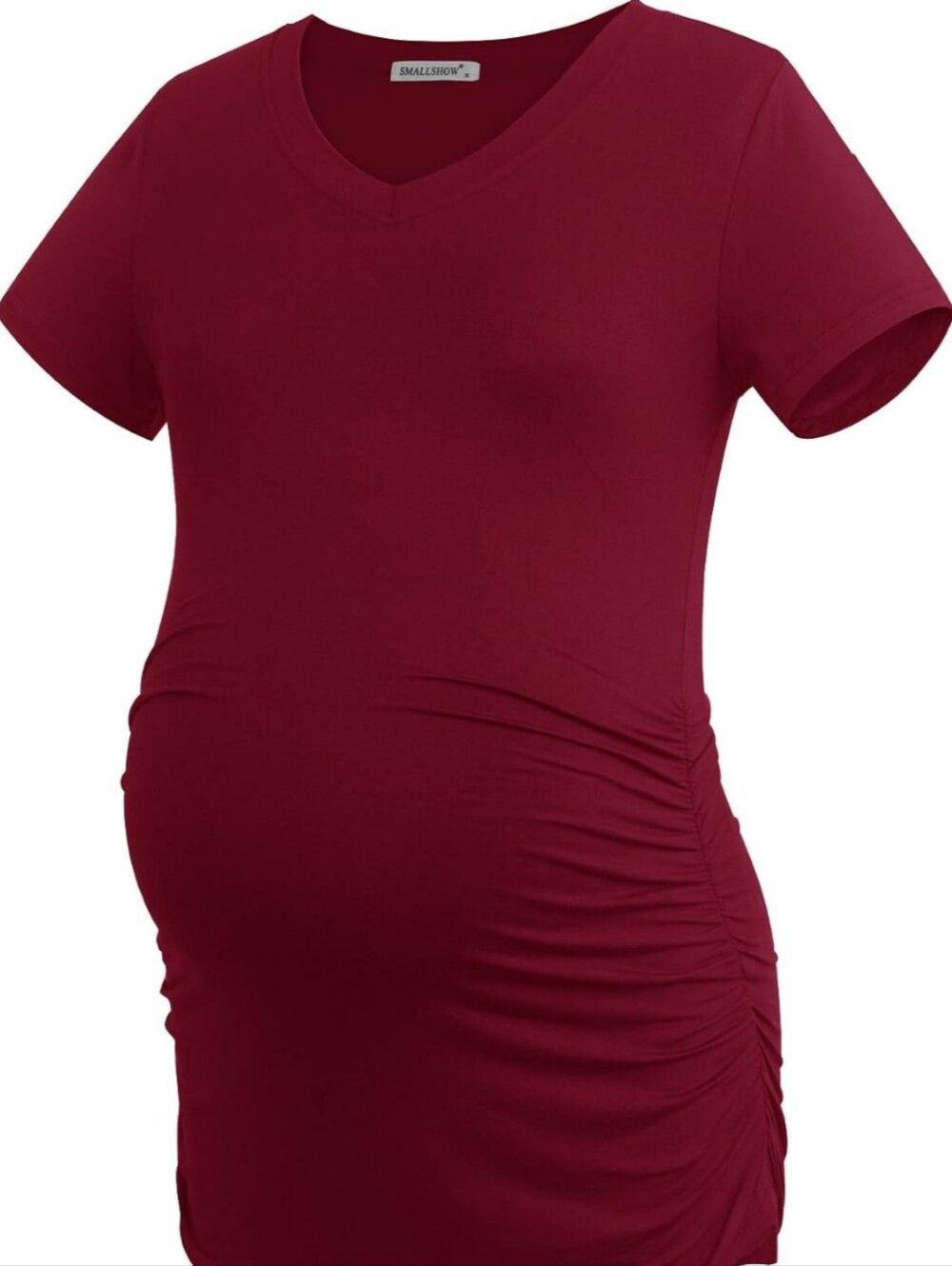 Maternity V-Neck Ruched Side Tunic - Wine Red